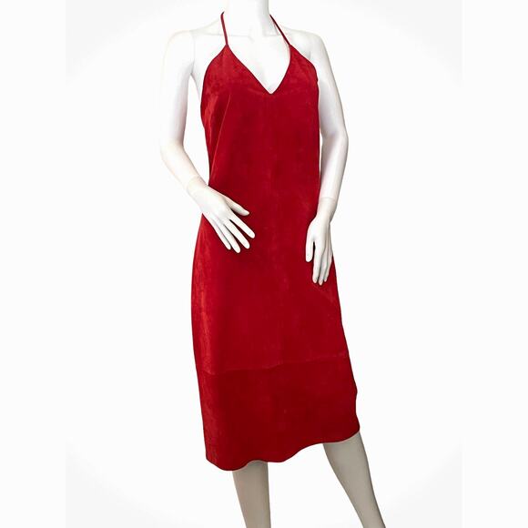 Vintage Red Suede Halter Style Sexy Dress! Size 10, Ready for Holiday Party! - Picture 1 of 8
